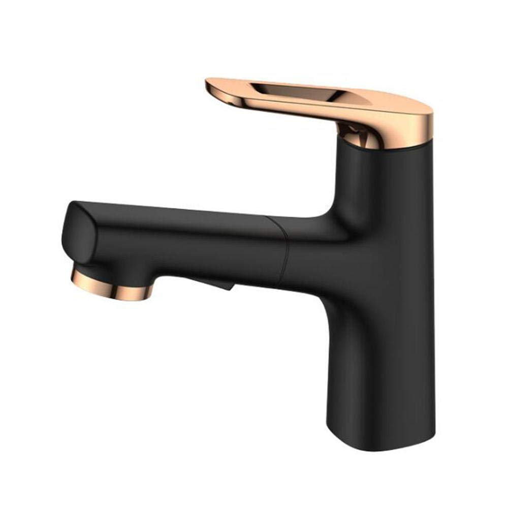 Robinet mitigeur de lavabo extractible noir en laiton monotrou pour salle de bain