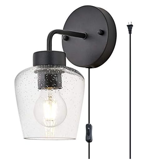 TeHenoo Plug in Wall Lamp with Seeded Glass,Retro Industrial Wall Sconce Light with On/Off Switch Cord for Living Room,Bedroom,Bar,E26 Base