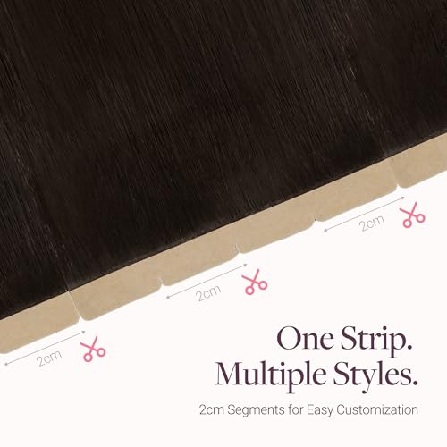 Image of GOO GOO Tape In Weft Hair Extensions Human Hair, 2 Dark Brown, 8cm Wide Tape, 20inch 20pcs 160g, Tape Weft Hair Extensions, Seamless Tape in