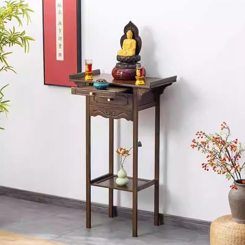 GUQASDV Bamboo Shrine Altar Table with Pull Out Board, Meditation Table with Storage, Prayer Buddhist Altar,buddhist Altar for F