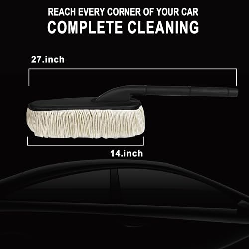 Image of Auto Hub Car Duster - Lint-Free & Scratch-Free Car Cleaner Brush with Long Handle - Car Dust Cleaner Features Paraffin Wax Coating for 2X Better Cleaning Performance - Car Cleaning Brush - Pack of 2