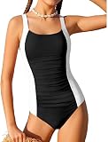 Odizli Badeanzug Mädchen Kinder Sommer Farbkollision Einteiliger Badeanzüge Bademode Schwimmanzug Strandmode Swimsuit Schwarz 15-16 Jahre