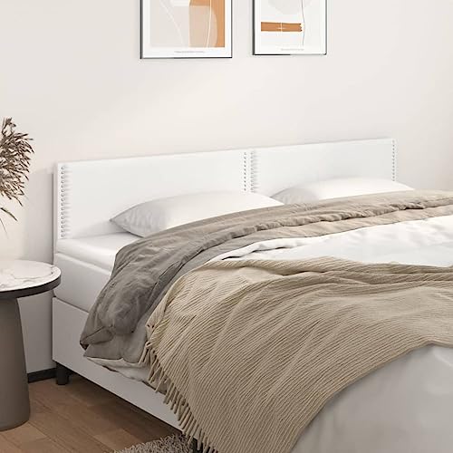 Runheo Cabecero de cama de 2 piezas, color blanco, 100 x 5 x 78/88 cm, piel sintética, altura ajustable, patas de madera robustas, diseño elegante, para camas de dormitorio