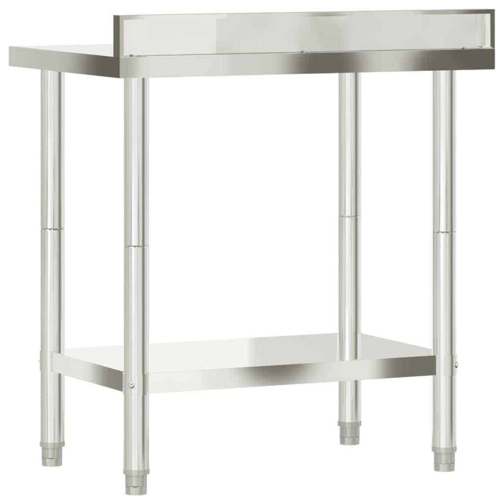vidaXL Mesa Trabajo Cocina y Salpicadero, Banco de Preparación de Alimentos, Encimera de Catering, Mesa para Restaurante Escuela, Acero Inoxidable