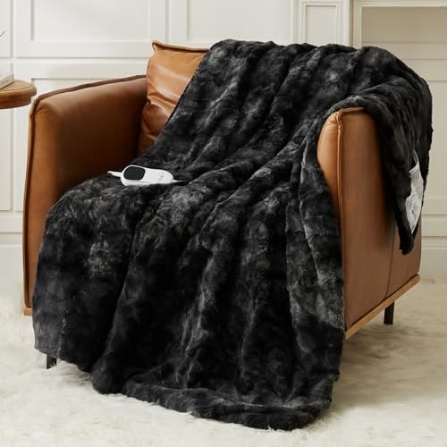 Image of Homemate Heated Blanket Electric Throw - 50 inchx60 inch Heating Blanket Throw 1 /2 /4 /6 /8 Hours Auto-Off 10 Heat Levels Over-Heat Protection Luxury Faux Fur Sherpa ETL Certification