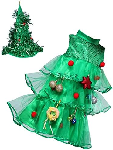 Pulabo 女の子のクリスマスツリーコスチュームクリスマスパーティーの装飾用の帽子付きノースリーブクリスマス