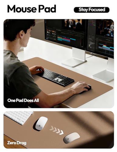 Image of YSAGi Leather Desk Pad Protector, Office Desk Mat, Large Mouse Pad, Non-Slip PU Leather Desk Blotter, Laptop Desk Pad, Waterproof Desk Writing Pad for Office and Home (47.2 inch x 23.6 inch, Khaki)