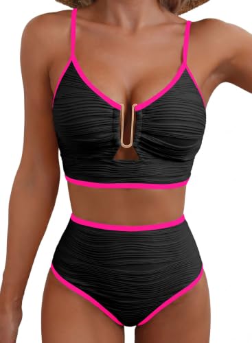 Image of Herseas 2 Piece Bikini Set U-Wire Cutout Popular Swimsuit High Waisted Textured 2026 Summer Beach Swim Bathing Suits