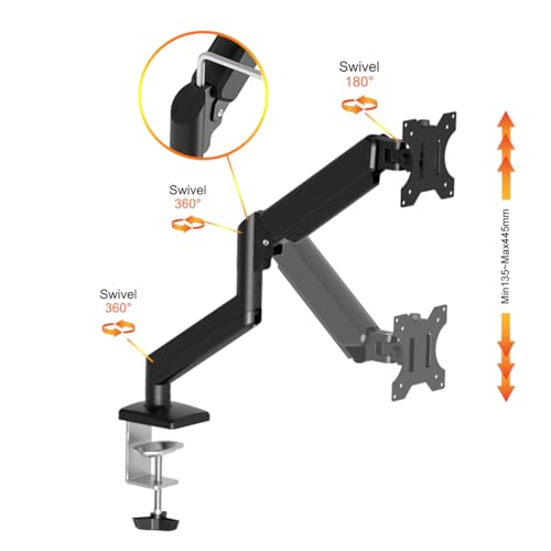 Image of Intellidesk Gas Spring Monitor Arm | 10-32 inch Screen Monitor Mount | Height Adjustability| 360 Degree Rotation|Easy Installation |VESA Complaint| 2 Way Wire Manager| 9KG Weight Capacity