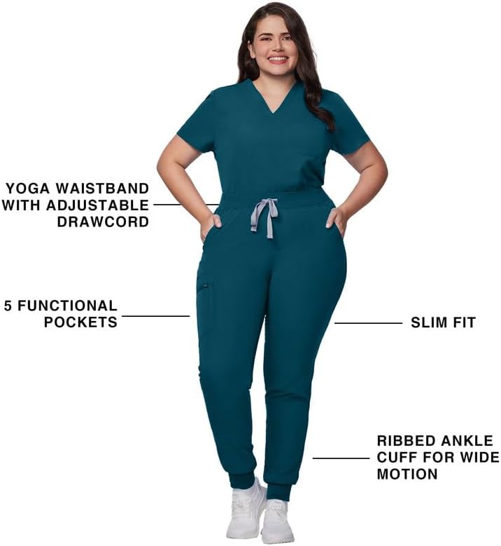 Kitmaz Medical Scrub Pants for Women - Mid Rise 4-Way Stretch Anti-Wrinkle Slim Fit Jogger Pants, Drawstring & 5 Pockets