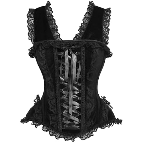 Daisy corsets Women's Daisy Corsets Top Drawer Velvet & Lace Steel Boned Corset W/Cap Sleeves