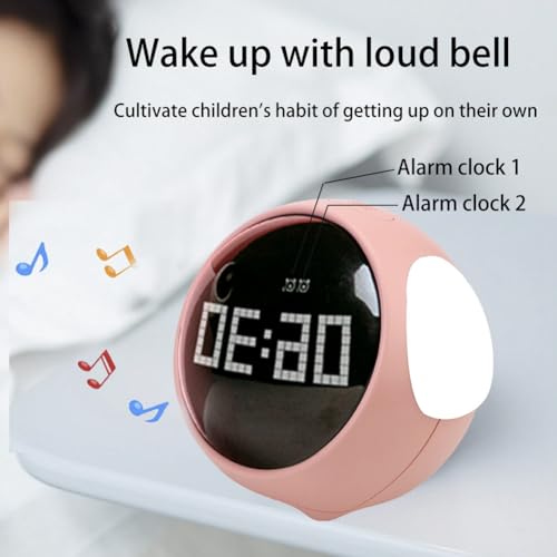 Ujjdwiurgh Reloj despertador infantil multifuncional con luz controlada por voz, lindo reloj despertador de expresión para el hogar, luz nocturna LED digital (A) - imagen 5