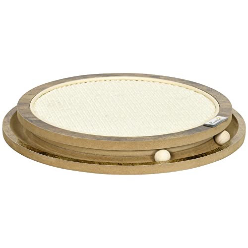 PawHut Kratzbrett mit Ball, Interaktives Katzenspielzeug aus Holz, Kratzpappe aus Sisal, Kratzmatte, Kratzschutz für Sofa, Braun+Cremeweiß, Ø40 x 4,5 cm Cover