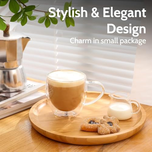 Image of Double Walled Insulated Glass Coffee Mugs, Double Layer Tea Cups with Handle for Latte, Cappuccino, Espresso, Iced Tea Dishwasher & Microwave Safe (Pack of 4, 250 ML)