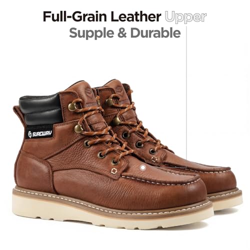 Image of SUREWAY 6 inch Soft Toe Work Boots for Men - GoodyearWelt Full Grain Leather, Lace Up Mac Toe Work Shoes, EH Construction Oil /Slip Resistant, Durable Rubber Sole Boots for Warehouse, Factory, Daily Wear