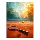 VOSERY Kits de arte de diamantes para adultos con raqueta de amanecer en pista de tenis, pintura de diamante 5D para decoración de pared del hogar, kits de pintura de diamantes sin marco para adultos