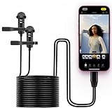 Dual Lavalier Microphone Compatible with iPhone 17 Pro Max 17 Air 16E 15 Plus, 13ft USB C External Lav Mic for Interview or Vlog