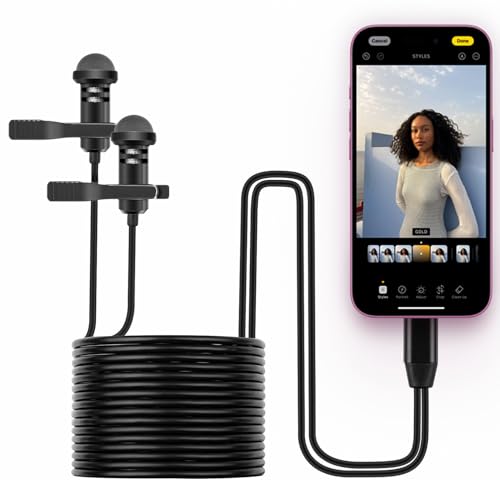 Dual Lavalier Microphone Compatible with iPhone 17 Pro Max 17 Air 16E 15 Plus, 13ft USB C External Lav Mic for Interview or Vlog