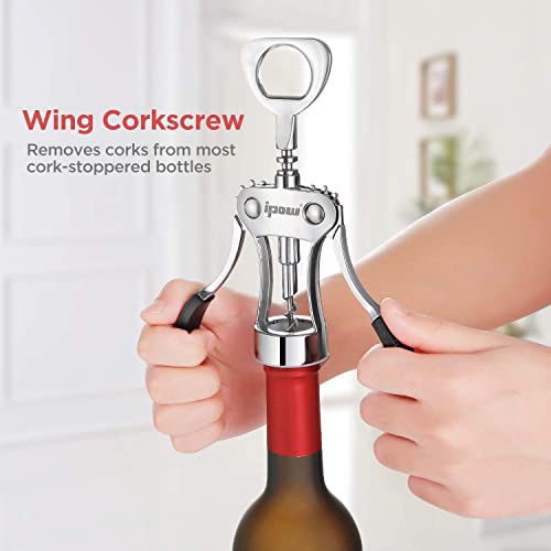 ipow Corkscrew Wine Opener, Zinc Alloy Wine Bottle Opener, Wing Corkscrew Heavy Duty, Manual Multifunctional Cork Screw for Waiter, Silver - Image 6