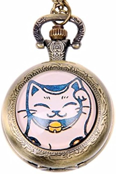 Chat Japonais reloj de bolsillo,Precioso reloj de bolsillo,Vintage bronce foto collar,Joyería para mujer,Mejor regalo de amigos