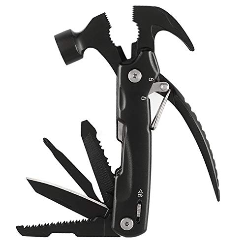 SurgeHai 12-in-1 Portable Multitool Mini Hammer for Outdoor Survival, Camping, Hiking, Oxide Stainless Steel, with A Durable Nylon Sheath, Black