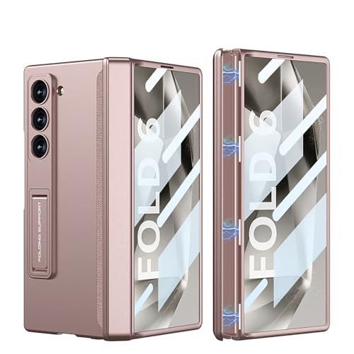 COQUE Custodia Galaxy Z Fold 6,Pellicola Protettiva Guscio Integrato Guscio Pieghevole All-Inclusive,Cover Telefono Pieghevole per Samsung Galaxy Z Fold 6 5G-Oro rosa