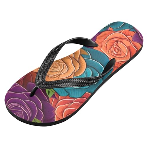 Color Rose Flower Beach Summer Casual Flip Flop Sandals Non-Slip Quick Dry for Women Men 214B2918