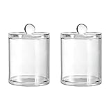 2 piezas rondas de plástico transparente acrílico tarro de algodón hisopo bola titular dispensador caja de almacenamiento contenedor con tapa para bola de algodón