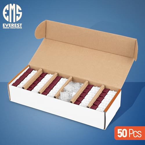 Image of Everest 90 Degree RJ45 Cat6A Keystone Jacks Slim Profile 50-Pack Red | Compatible with 90 Angled Speed Termination Tool - easyJACK (B094WB91H3)