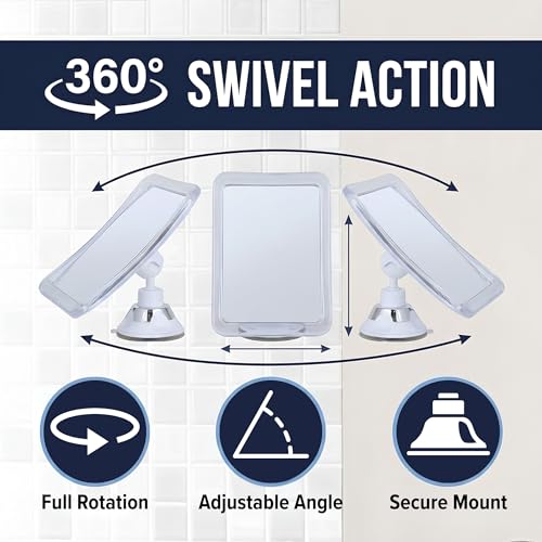 Image of MIRRORVANA Fogless Shower Mirror for Shaving with Upgraded Suction, Anti Fog Shatterproof Surface and 360 Swivel - 6.3 inch x 6.3 inch