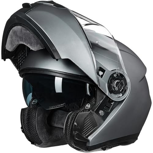 ILM Casco Moto Modulare Doppia Visiera Omologato ECE22.06 Modello 159,Grigio,S