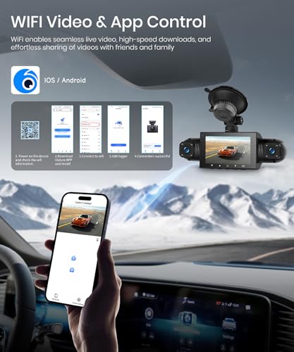 Rimoody 360° 4 Canales WiFi Dashcam para Coche, 1080P Delantera y Trasera Izquierda Derecha, 3 Pulgadas IPS WiFi Dash CAM con Visión Nocturna IR/WDR/Control de App/Vídeo en Bucle/24H Monitor/G-Sensor - imagen 3