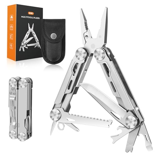 SUYIWEE Multitool, 14-in-1 Stainless Steel Foldable Multi Tool with Wire Cutter, Knife, Saw, Screwdrivers, Bottle/Can Opener, Multitools with Pocket Clip for EDC, Camping, Hiking, Repairing