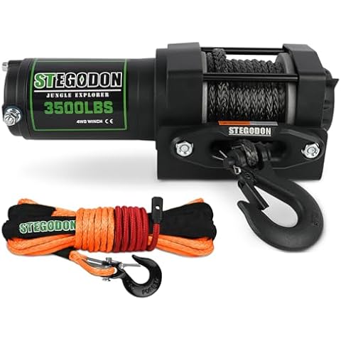 STEGODON 3500 lb Winch ATV UTV Electric Winch,12V Waterproof Winch Synthetic Rope Trailer Electric Winch with Wired Remote and Wireless Remote for ATV UTV Towing,Boat,Off-Road(Orange Rope with Hook) Cover
