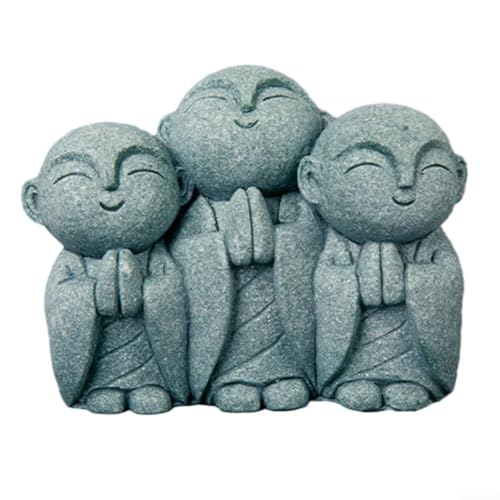 Juego de piedra minimalista de Buda y monje para diseño armonioso de jardín, ambiente de templo interior o colocación ornamental con función de agua (C)