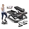 Sunny health fitness 2 in 1 premium power stepper with resistance bands low impact cardio space saving height adjustable with enhanced bluetooth connectivity with free sunnyfit app  urban country home decor