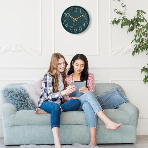 Image of Lumuasky Wall Clock,Battery Operated Modern Analog Silent Non-Ticking Decorative Emerald Clock for School Office Classroom Bedroom Kitchen Living Room Nursery Decor (12 inch)