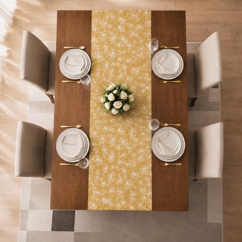 Image of STITCHNEST Woven Table Runner 13x60 Inches | Yellow Floral Design | Tassel Finish | Modern Dining Table Decor