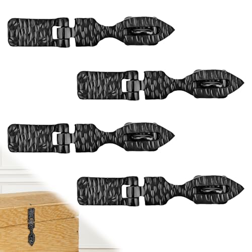 Image of 4 Pack 6 Inch Furniture Hasp for Gates - Black - Heavy Duty Decorative Metal Hasps - Handmade Rustic Iron Furniture Hasps for Door, Drawer, Chests, Cupboard and Trunks - The Farmhouse Series