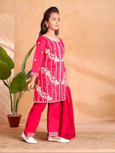 Image of Aarika Girls Ethnic Wear Purple Colour Thread Embroidery Kurti Pant Set With Dupatta