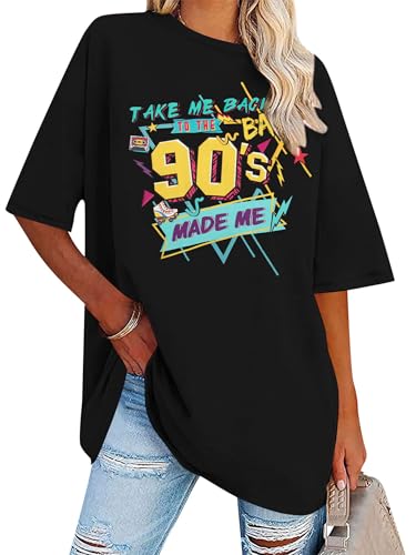 90er Jahre Outfit Damen Party 90er Jahre Kostüm Vintage 90s Tshirt Karneval Fasching Neon Oberteile Schwarzes Retro Nostalgie Kleidung Disco Rock Musik Tshirt Geschenk für Frauen