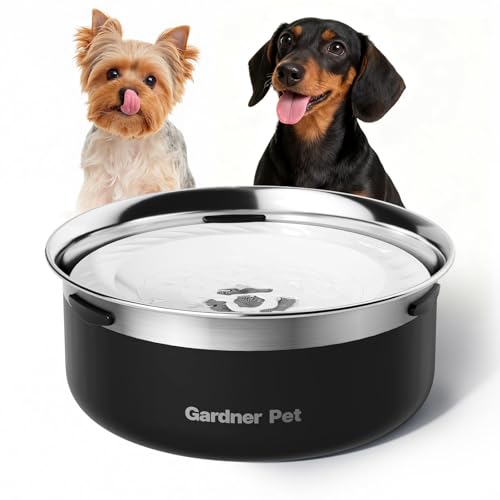 Gardner Pet Ciotola Acqua Cane Antigoccia, 2L Ciotola per Cani in Acciaio Inox a Prova di Fuoriuscite, Anti-Ingoio per Cani di Taglia Grande, Adatta per Interno ed Esterno, Previene Gocce, Nero
