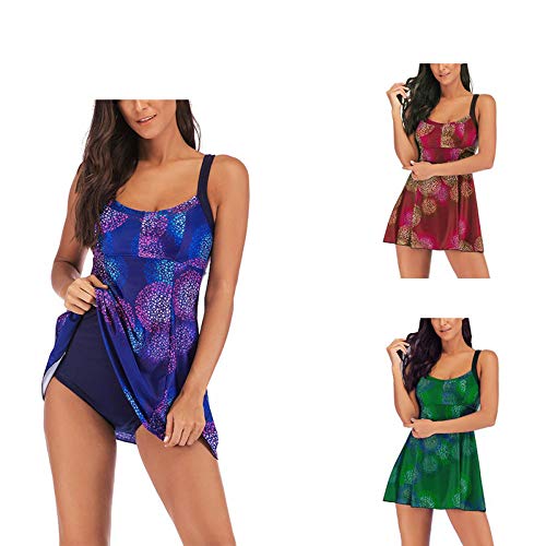 JMSUN Roupa de banho feminina, feminina, duas peças, saia, estampa clássica de fogos de artifício, P