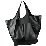 KlaOyer Oversized Leather Tote Bag Large Capacity Work Hobo Pu Leather Bucket Purse And Handbag Big Soft Travel Shopping Bag (Black)