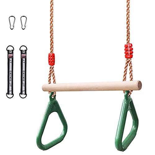 etonweag Trapeze Swing Bar Rings, Trapeze Bar for Kids with Adjustable Rope, Locking Straps, Outdoor Swing Set Playground Accessories (Green)