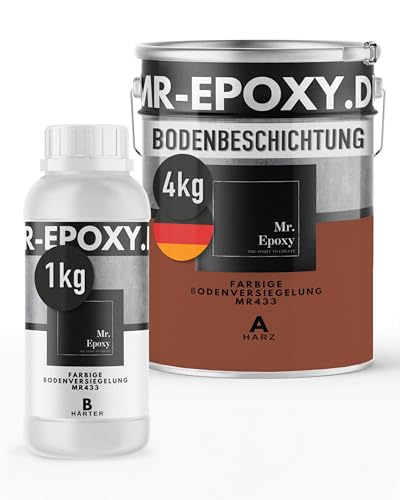 Mr. Epoxy Epoxidharz Bodenbeschichtung (5 kg, RAL 8004 Kupferbraun) - 2K Betonfarbe für Garagen, Keller & Werkstatt Boden - Flüssigkunststoff Epoxid Grundierung und Bodenversiegelung