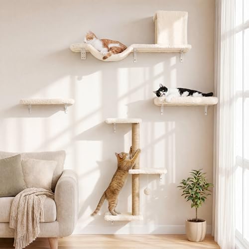 FUKUMARU Cat Wall Shelves, Stable & Safe 4 in 1 Cat Walls Furnitu...