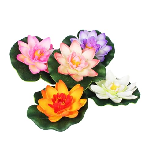 GRIRIW 5piezas Decoración Flotante De Lirio Artificial De Flores De Lotus para Acuarios y Jardines Adornos De Jardín Colores Mixtos