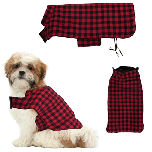 Image of Sage Square Winter Coloured Dog Coat - All-Weather Protection, Windproof, Waterproof Cozy Fleece Lining, Adjustable Straps, Durable Construction, Stylish, Comfortable, Jacket (Red & Black, Small)
