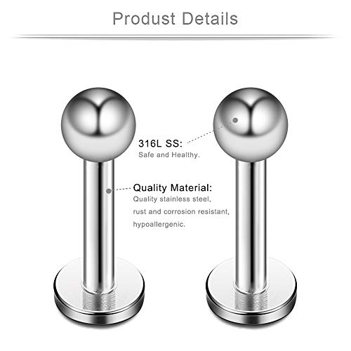 Ruifan CD00649 24Pcs 16G 3Mm Ball Cubic Zirconia Labret Monroe Lip Ring Tragus Helix Earring Stud Barbell Piercing Jewelry Bar Length 6Mm thumb #1